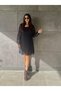 Dressify Women’S Fashion Women's Long Sleeve Round Neck Short Imported Crepe Dress with Ruffled Sleeves and Hem