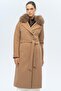 Batwing Sleeve Detachable Fur Punto Stitching Detailed Cashmere Coat Kamel 3120-Tk - 2