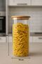 6 Pieces 1300 ml Vacuum Bamboo Lid Jars - Legume Storage Set - with Label Gift - 22 cm - 2