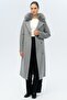 Batwing Sleeve Detachable Fur Punto Stitching Detailed Cashmere Coat Gray 3120-Tk
