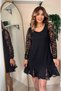 Dressify Women’S Fashion Women's Long Sleeve Round Neck Short Imported Crepe Dress with Ruffled Sleeves and Hem - 6