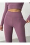 Winter Fleece-Lined High Waist t Shaping / Sculpting Spanish Leg Flare Women's Leggings Trousers Dusty Rose Pink - 5