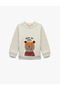 Long Sleeve Crew Neck Teddy Bear Detailed Fleece-Lined Sweatshirt