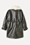 Long Coat with Fur Collar Looking Like Leather - 8