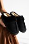 Mabes Black Suede Fur Collar Semi-Closed Silent Sole House Slippers - 5