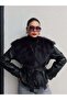 Fur-Collar Leather Belted Jacket - 3