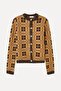 Women's Brown Jacquard Plaid Crew Neck Cardigan - 6