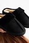 Mabes Black Suede Fur Collar Semi-Closed Silent Sole House Slippers - 4