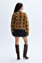 Women's Brown Jacquard Plaid Crew Neck Cardigan - 2