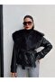 Fur-Collar Leather Belted Jacket - 5