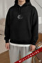 Men's Black Earth Hooded Oversize 3-Thread Ribbed Loose Fit Hoodie Sweatshirt - 5