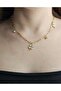 Gold Steel Necklace with Paperclip Chain Detail and Three Clover Pendants