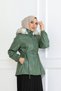 Drawstring Waist Zippered Side Pocket Hooded Hijab Leather Coat 62622