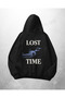 سويت شيرت هوديي أسود للجنسين مطبوع عليه Lost Time Minimal مقاس كبير