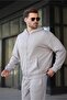 طقم بدلة رياضية رجالي أساسي بغطاء للرأس وسحاب باللون الرمادي المطلي E7331 - 3
