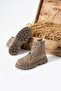 Lucia Women's Lace-Up Genuine Leather Boots Beige Suede - 3
