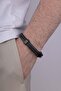 Embroidered Model Double Row Black Color Men's Leather Bracelet