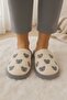 Teddy Bear Patterned Gray Plush Women's House Slippers – Soft Soled Warm Winter Slippers - 2
