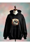 Printed Cotton 3 Thread Oversize Black Sweatshirt