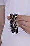 Onyx Hematite Stone Braided Leather Men's Leather Bracelet Combination - 3