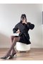 Women's Black Shoulder Cross Bow Tie Long Sleeve Mini Dress - 3