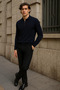 Men's Navy Blue Oversized Half-Zip Sweatshirt Loose Fit Mock Neck - 5
