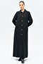 Shirt Collar Grosgrain Detailed Lined Plus Size Top Coat Black 6690-A - 4