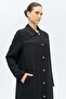 Shirt Collar Grosgrain Detailed Lined Plus Size Top Coat Black 6690-A - 5
