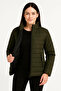 Women's Bomber Coat Water Repellent Quilted Lined Jacket with Zipper Pockets - Khaki - 3