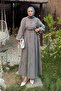 Waist Ruched Modest Dress Gray