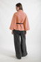 Women's Belted Buttoned High Neck Cashmere Cape Poncho Powder - 4
