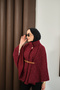 Women's Belt Detailed Poncho Burgundy - 5