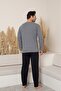 Men's Long Sleeve Gray Color Pajama Set with Writing on the Front - 6