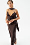Women's Brown Backless Long Satin Dress - 3