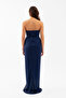 Women's Navy Blue Strapless Glitter Knitted Evening Dress - 6