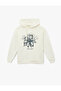 College Themed Printed Oversized Ecru Women's Sweatshirt 6Wal10563Ik