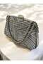 Platinum and Silver Color Stone Pearl Detailed Chain Handle Women's Evening Dress Bag - 4