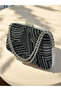 Black and Platinum Color Stone Pearl Detailed Chain Handle Women's Evening Dress Bag - 5