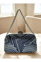 Navy Blue and Silver Color Stone Pearl Detailed Chain Handle Women Evening Dress Bag Wedding Engagement Graduation - 3