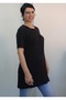 Black Front-Strap Round-Neck Short-Sleeved Combed Viscose T-Shirt - 3