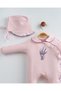 Lavender Embroidered 100% Cotton Gloves and Hat with Snap-On Booties 3-Piece Set Newborn Baby Girl Romper - 2