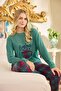 Lodos Store Women's Long Sleeve Thermal Pajama Set Bonjour Cup Pattern Plaid - 2