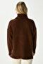 Women's Tery Soft Textured Wide Fit Side Slit Brown Knit Sweater Xs-0028 - 5