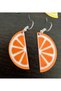 Orange Earrings - Special Design Orange-White Slice Fruit Motif Dangle Earrings - 2