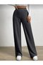 Women's Anthracite High Waist Ribbed Textured Wide Leg Trousers - 2