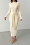 Women's Beige Stylish Tie Detail Midi Knit Dress - 4