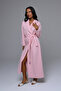 Women's Pink Quilted Jacquard Shawl Collar Piping Winter Special Design Dressing Gown - 4
