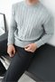 Hair Braided Crew Neck Men's Knitwear Sweater Gray - 2