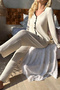 Night Women's White Knitted Fabric V-Neck Buttoned Comfortable Stylish Pajama Set - 4