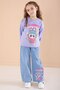 Girl's 2-Piece Set with Lilac Cute Character Printed Jeans Pants 22750 - 5